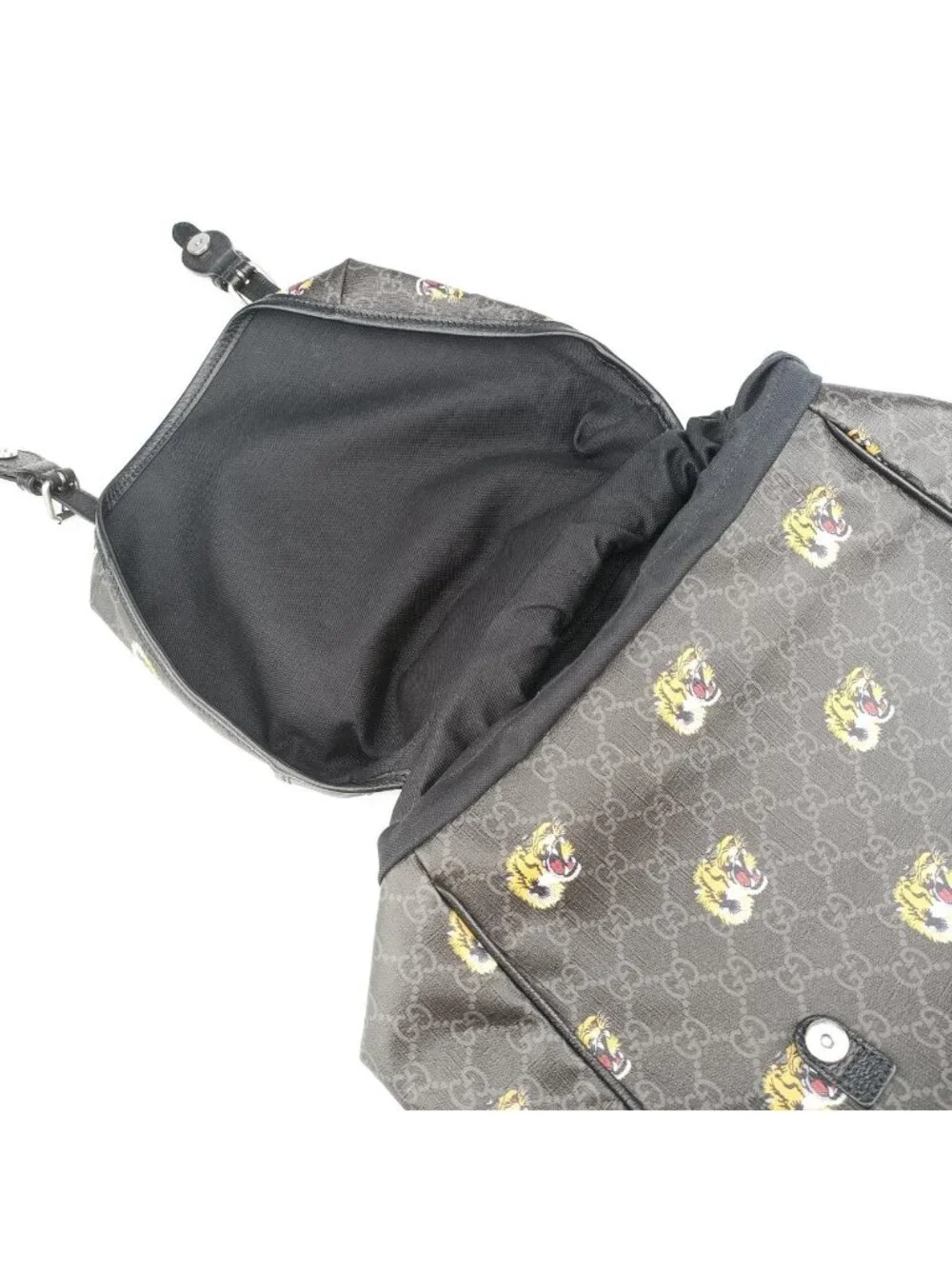 Gucci Interlocking Black GG Supreme Canvas Leather Backpack